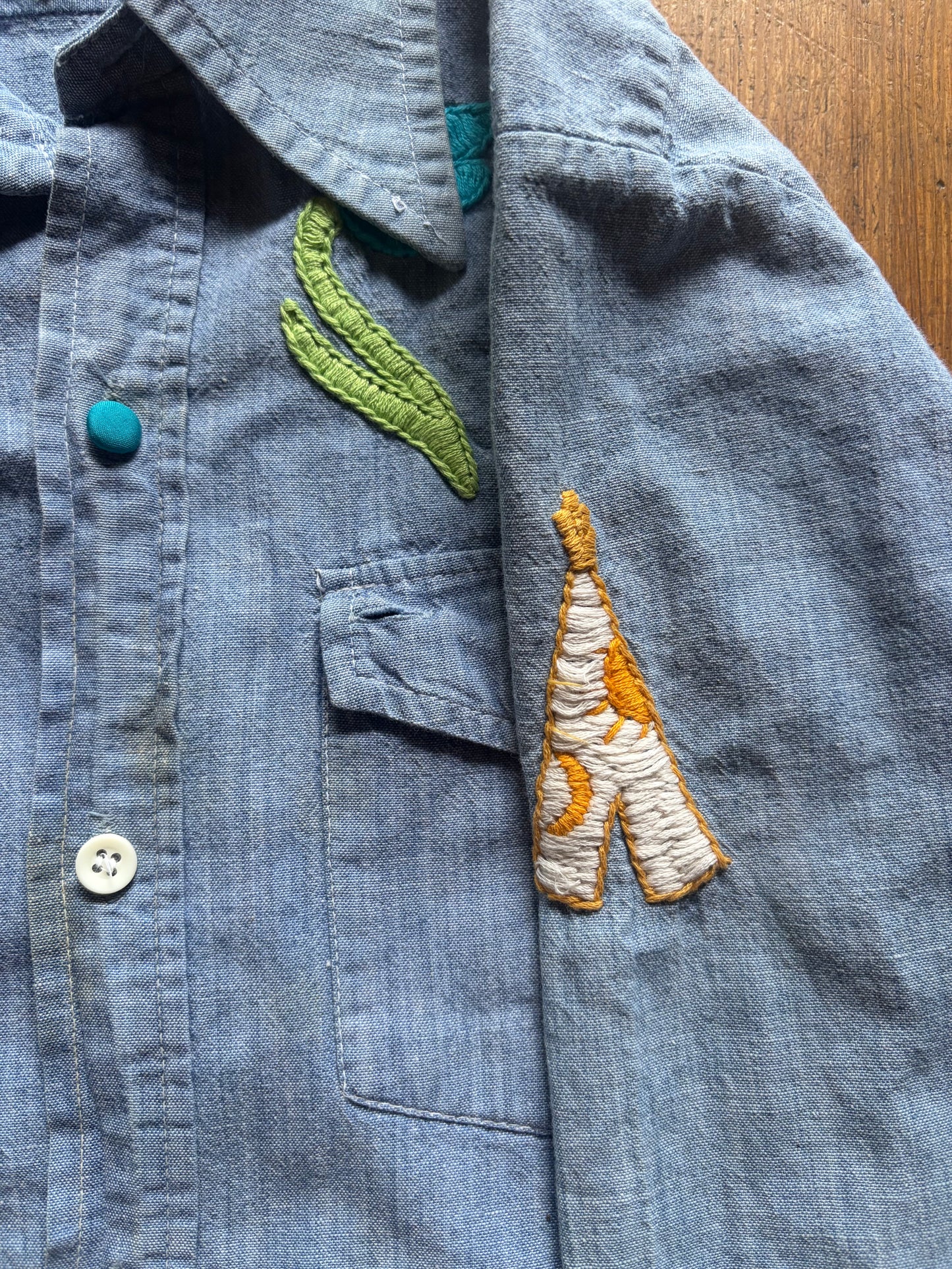Whimsical Embroidered Chambray